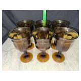 6 smoke brown paneled glass goblets