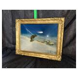 Antique “the Lone Wolf” litho print in convex frame