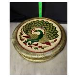 Vintage Indian Meenakari gold foil embossed round  peacock box