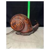 Vintage metal and amber art glass snail lamp