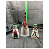 Set of Three  Christmas Figurines and Bell