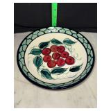 Glazed studio pottery hand painted cherry bowl signed Melinda