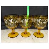 3 Bartlett Collins Amber thumbprint tickets with fired on grape and leaves