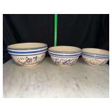 Set of 3 antique spongeware mixing bowls unmarked but resemble red wing pottery