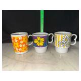 3 vintage flower power mugs