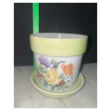 Hand painted flower pot and saucer