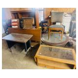 Mixed Furniture Lot Including Tables, Chairs, and Shelving
