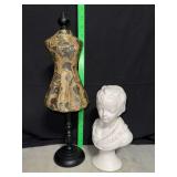 Decorative table top dress form and light weight bust statue