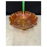 Imperial glass carnival marigold rose luster footed bowl