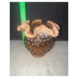 Fenton caramel opalescent hobnail ruffle vase