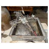 Industrial metal drawer with metal art crosses and chicken