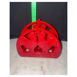 Cast iron red roosters napkin holder