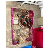 Box of Assorted Glassware and Decorative Wall Plaque