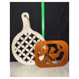 Decorative wooden lattice paddle and bird carving