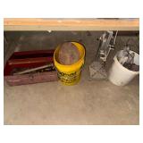 Assorted Workshop Tools, Drill Press Stand, and Hardware Lot