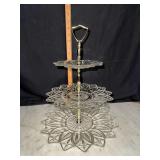Federal glass 3 tier petal clear serving tray