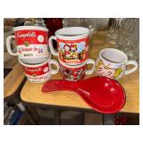 5 Campbell’s soups mugs and spoon rest