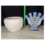 Vintage five finger tulip vase and embossed white flower pot