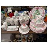 Vintage 1992 Sango Home for Christmas pink ribbon dinnerware 42pcs