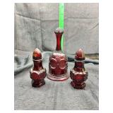 Ruby Red Cape Cod Glass Tableware Set with Bell and Salt and Pepper Shakers
