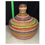 Hand woven African Senegalese lidded wishing basket