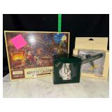 Christmas advent jigsaw puzzle, beleek ornament and airplane ornament