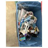 Assorted Decorative Items and Glassware in Storage Bin