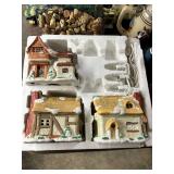 Ceramic Holiday Village Houses Set with Light Cords in Styrofoam Packaging