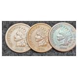 (3) Indian Head Cents: 1880, 81 XF, 82 VG