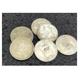 (6) Silver 6 Pence Coins, 4 Different,