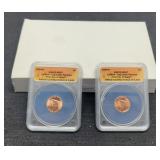 Set Of 2 Slab 2009-P&D L. Cents Log Cabin ANACS