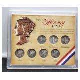 Display w/ 7 Mercury Dimes In P,D,S