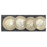 (4) Netherlands 1/10 Gulden Silver 64%/1.4 G