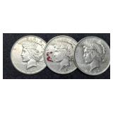 (3) 1923 Peace Dollar P,D,S
