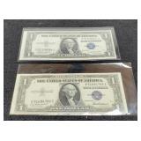 (2) 1935 $1 Silver Certificate Notes F&H Unc.