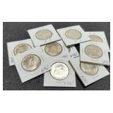(10) 1964 Kennedy Half Dollars AU