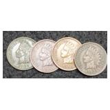 (4) Indian Head Cents: