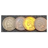 (4) Indian Head Cents: 1899 F, 00 VF, 01 VF, 02 VG