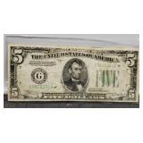 1934A $5 Star FR Note Light Green Hard Note
