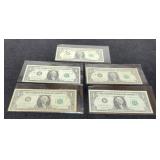 (5) 1963B "Barr" $1 Notes