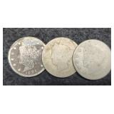 (3) V Nickels 1884, 1887, 1889