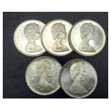 (5) 1965 Canada Silver Dollars Unc.