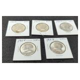 (5) 1964 Kennedy Half Dollars Unc.