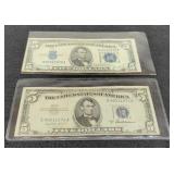 (2) $5 Silver Certificate Notes 1934D, 1953A