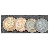 (4) Indian Head Cents: 1891 AU, 92 VF, 93 F, 94 F
