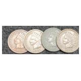 (4) Indian Head Cents: 1887 VG, 88 F, 89 G, 90 XF