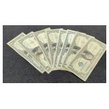 (8) 1957 $1 Silver Certificate Notes inc/1 Star