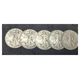 (5) 1943 W. Liberty Half Dollars