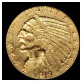 1913 $5 Gold Indian Half Eagle AU