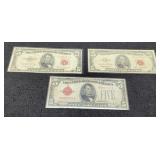 (3) Different $5 Red Seal Notes 1928B, 53B, 63